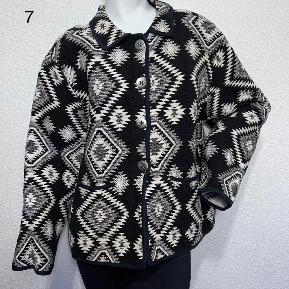 Vtg Jane Ashley Women XXL tapestry jacket shacket western Aztec  Poncho Black